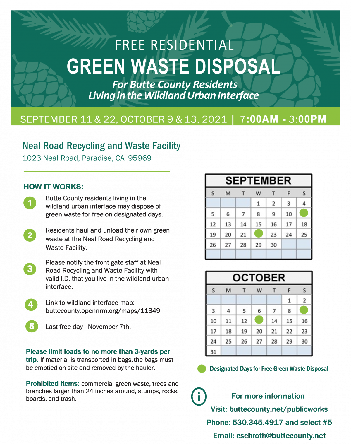 Green waste disposal dates Paradise, CA